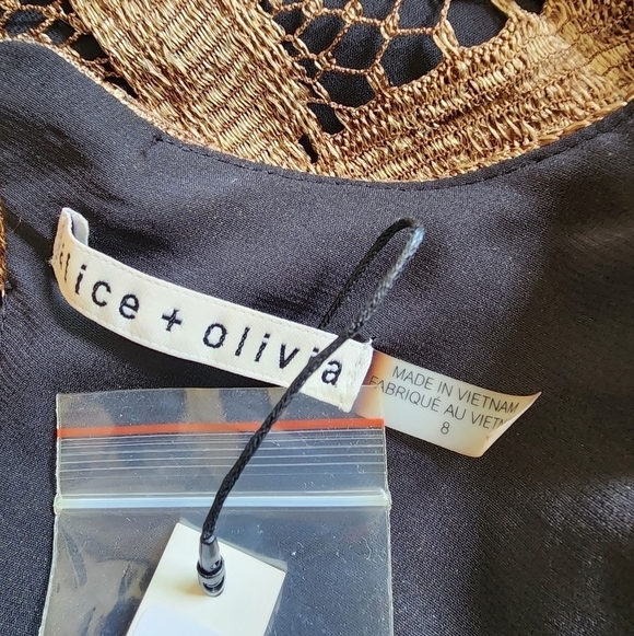 Alice & Olivia Roxie Bronze Black Lace Diamond Back Cut out Gown Event Dress - Picture 15 of 16